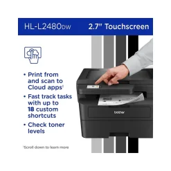 Brother HL-L2480DW Compact Wireless Black & White Laser Printer, Copy & Scan, Refresh Subscription Ready