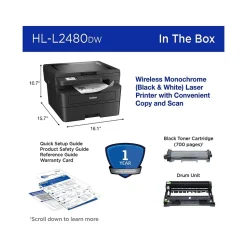 Brother HL-L2480DW Compact Wireless Black & White Laser Printer, Copy & Scan, Refresh Subscription Ready