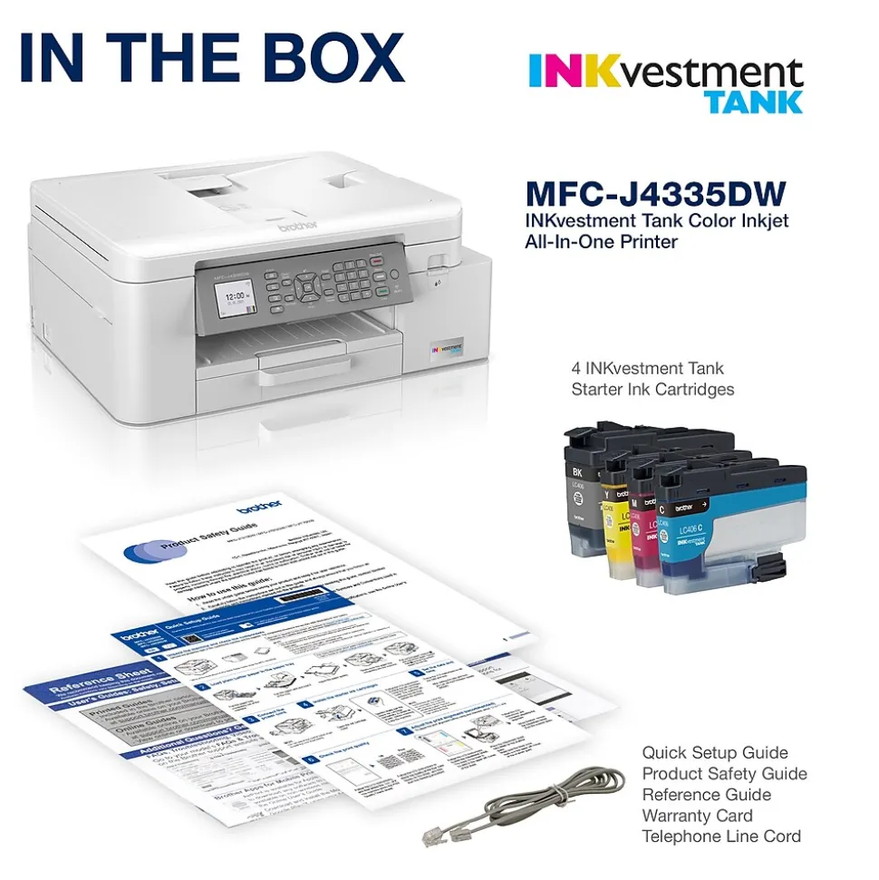 Brother INKvestment Tank MFC-J4335DW Wireless Color Inkjet Printer, All-In-One Supertank, Print, Scan, Copy, Fax