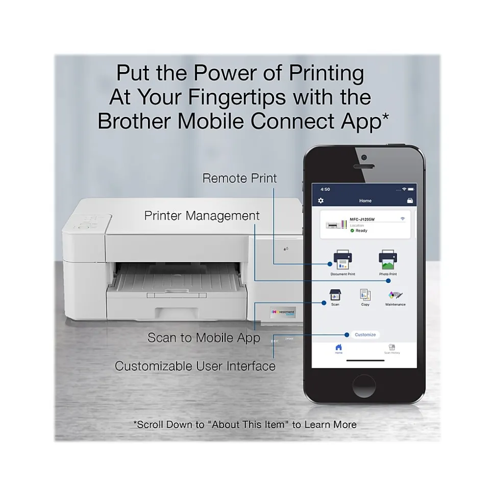 Brother INKvestment Tank MFC-J1205W Refurbished Inkjet Printer, All-In-One, Print, Scan, Copy (RMFCJ1205W)