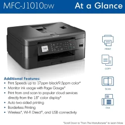Brother MFC-J1010DW Wireless Color Inkjet Printer, All-In-One, Print, Scan, Copy, Fax (MFCJ1010DW)