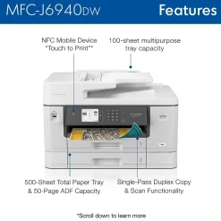 Brother MFC-J6940DW Wireless Color Inkjet Printer, All-In-One, Print, Scan, Copy, Fax