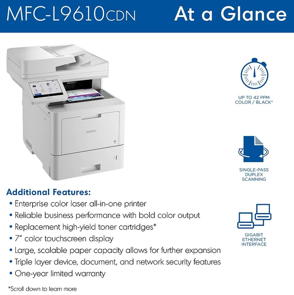 Brother MFC‐L9610CDN Enterprise Color Laser All‐in‐One Printer