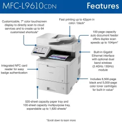 Brother MFC‐L9610CDN Enterprise Color Laser All‐in‐One Printer