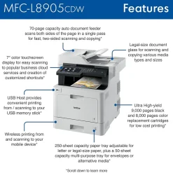 Brother MFC‐L8905CDW Wireless Color Laser Printer, All-In-One, Print, Scan, Copy, Fax