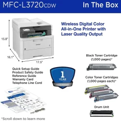 Brother MFC-L3720CDW Wireless Color Laser Printer, All-In-One, Print, Scan, Copy, Fax (MFCL3720CDW)