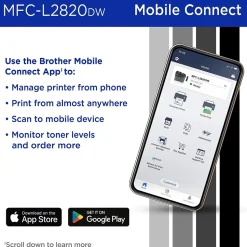 Brother MFC-L2820DW Compact Wireless Black & White Printer, All-In-One, Print, Scan, Copy, Fax, Refresh Subscription Ready