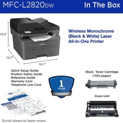 Brother MFC-L2820DW Compact Wireless Black & White Printer, All-In-One, Print, Scan, Copy, Fax, Refresh Subscription Ready
