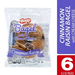Burry Individually Wrapped Cinnamon Raisin Bagel w/ Cream Cheese, 4.6 Oz, 6/Box (307-00371)