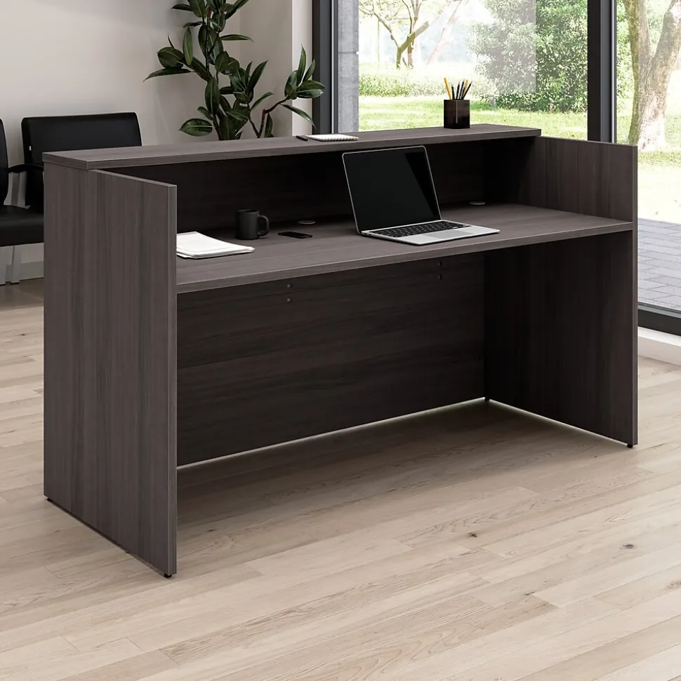 Bush Business Furniture Arrive 72"W Reception Desk with Shelf, Storm Gray (AVD172SGK)