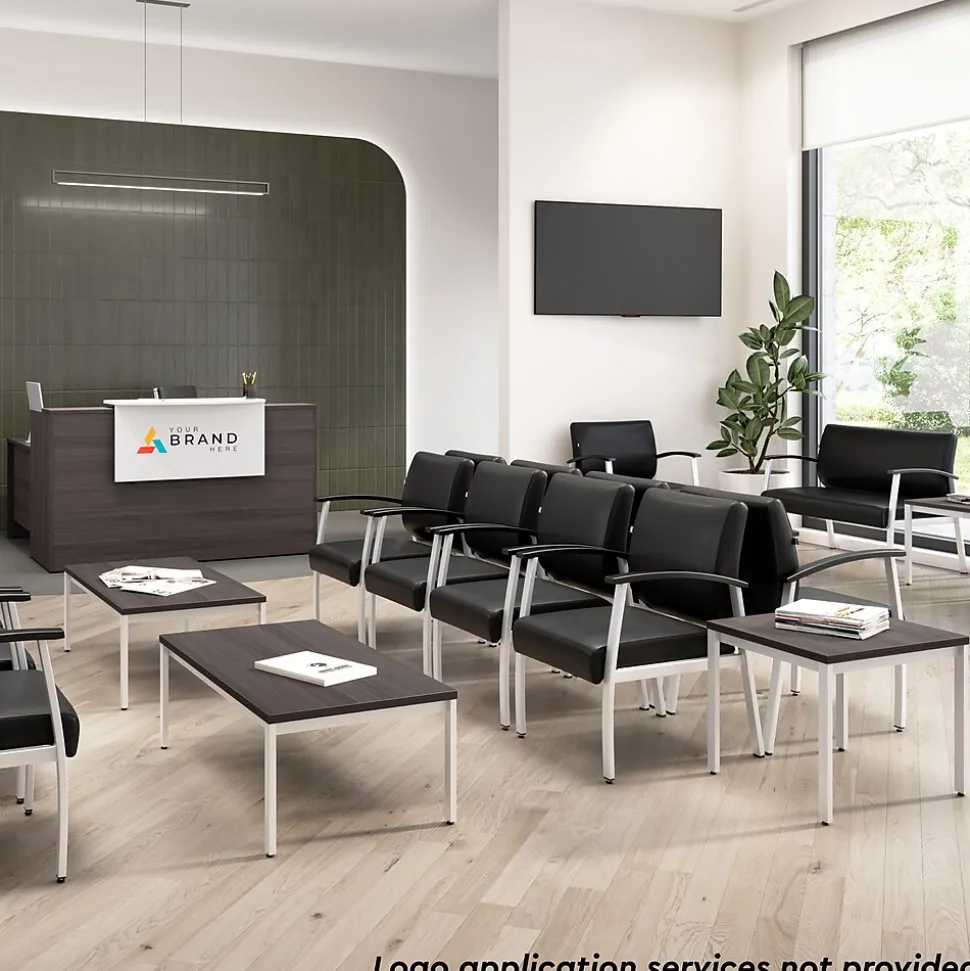 Bush Business Furniture Arrive 72"W Reception Desk with Shelf, Storm Gray (AVD172SGK)