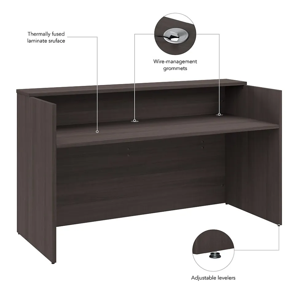 Bush Business Furniture Arrive 72"W Reception Desk with Shelf, Storm Gray (AVD172SGK)