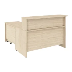 Bush Business Furniture Arrive 60"W L Shaped Reception Desk with Shelf and Mobile File Cabinet, Natural Elm (ARV004NE)