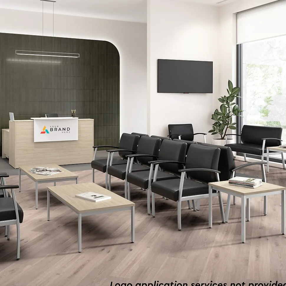 Bush Business Furniture Arrive 60"W L Shaped Reception Desk with Shelf and Mobile File Cabinet, Natural Elm (ARV004NE)