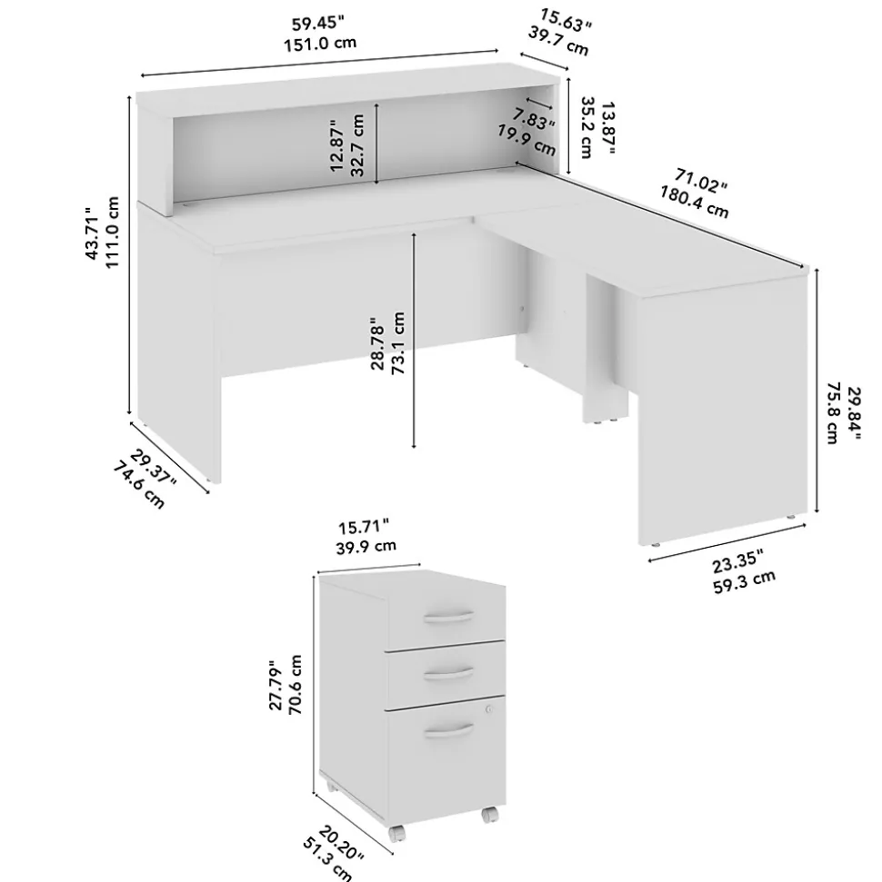 Bush Business Furniture Arrive 60"W L Shaped Reception Desk with Shelf and Mobile File Cabinet, Natural Elm (ARV004NE)