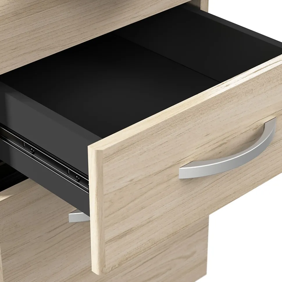 Bush Business Furniture Arrive 60"W L Shaped Reception Desk with Shelf and Mobile File Cabinet, Natural Elm (ARV004NE)