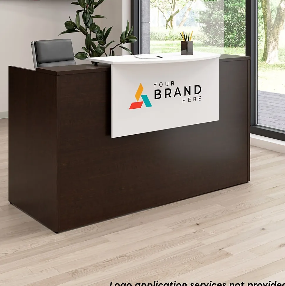 Bush Business Furniture Arrive 72"W Reception Desk with Counter and Mobile File Cabinet, Mocha Cherry (ARV008MR)