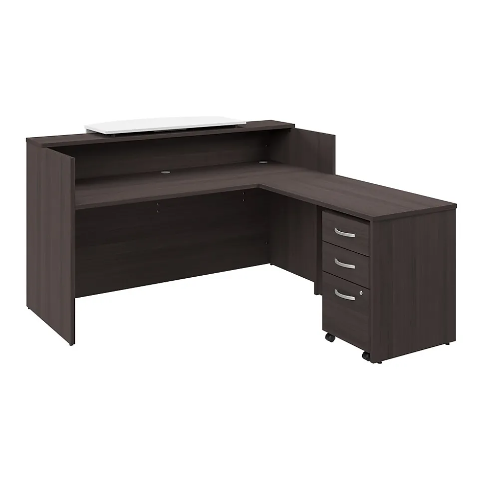 Bush Business Furniture Arrive 72"W L Shaped Reception Desk with Counter and Mobile File Cabinet, Storm Gray (ARV010SG)