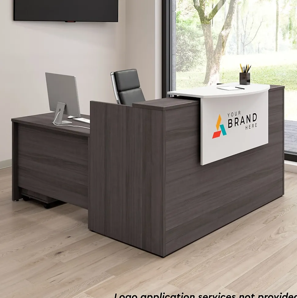 Bush Business Furniture Arrive 72"W L Shaped Reception Desk with Counter and Mobile File Cabinet, Storm Gray (ARV010SG)