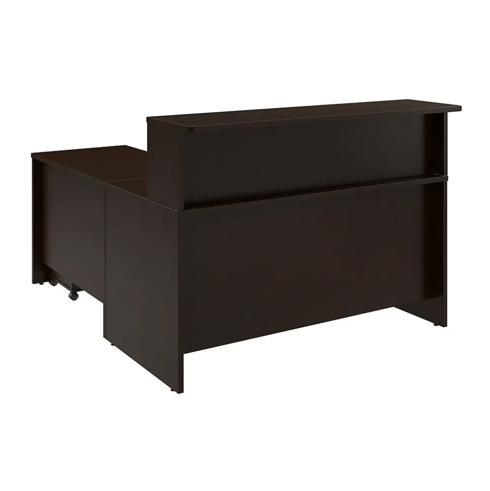 Bush Business Furniture Arrive 60"W L Shaped Reception Desk with Shelf and Mobile File Cabinet, Mocha Cherry (ARV004MR)