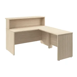 Bush Business Furniture Arrive 60"W L Shaped Reception Desk with Shelf, Natural Elm (ARV003NE)