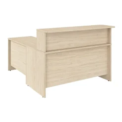 Bush Business Furniture Arrive 60"W L Shaped Reception Desk with Shelf, Natural Elm (ARV003NE)