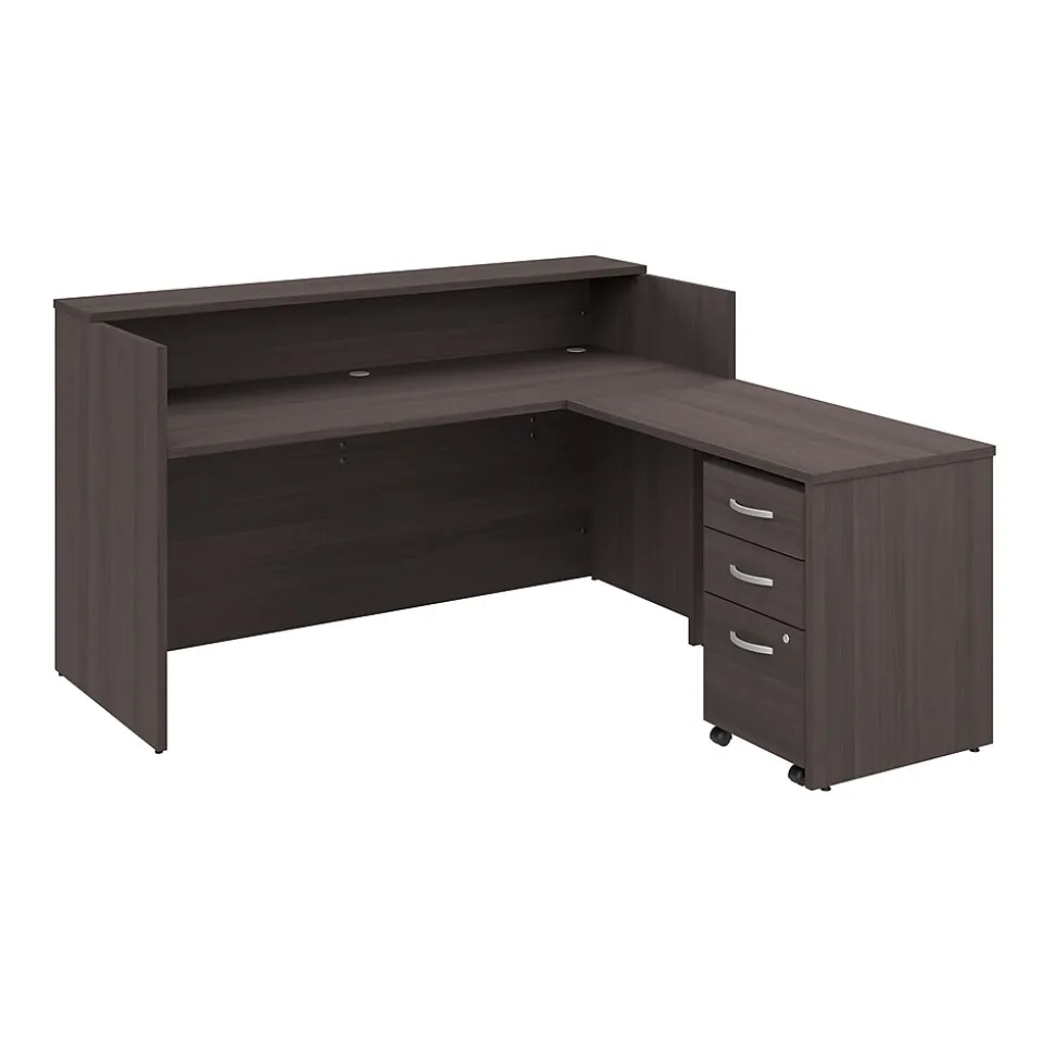 Bush Business Furniture Arrive 72"W L Shaped Reception Desk with Shelf and Mobile File Cabinet, Storm Gray (ARV007SG)