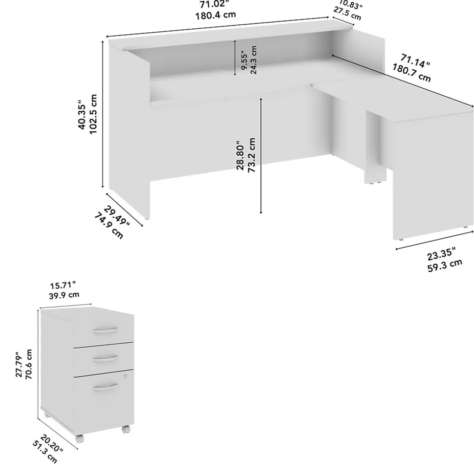 Bush Business Furniture Arrive 72"W L Shaped Reception Desk with Shelf and Mobile File Cabinet, Storm Gray (ARV007SG)