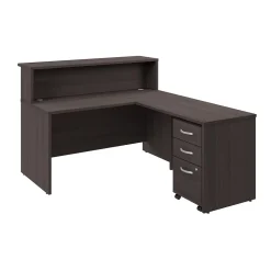 Bush Business Furniture Arrive 60"W L Shaped Reception Desk with Shelf and Mobile File Cabinet, Storm Gray (ARV004SG)