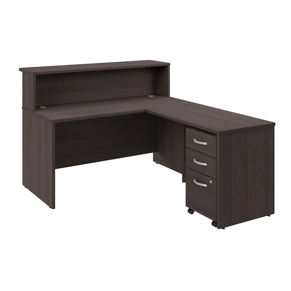 Bush Business Furniture Arrive 60"W L Shaped Reception Desk with Shelf and Mobile File Cabinet, Storm Gray (ARV004SG)