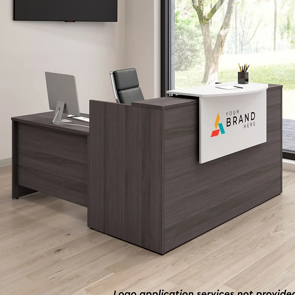 Bush Business Furniture Arrive 72"W L Shaped Reception Desk with Counter, Storm Gray (ARV009SG)