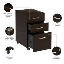 Bush Business Furniture Arrive 3 Drawer Mobile File Cabinet - Assembled, Mocha Cherry (ARF116MR-Z)