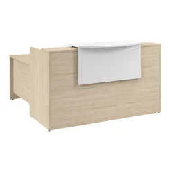 Bush Business Furniture Arrive 72"W L Shaped Reception Desk with Counter, Natural Elm (ARV009NE)