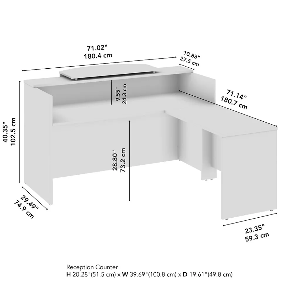 Bush Business Furniture Arrive 72"W L Shaped Reception Desk with Counter, Natural Elm (ARV009NE)