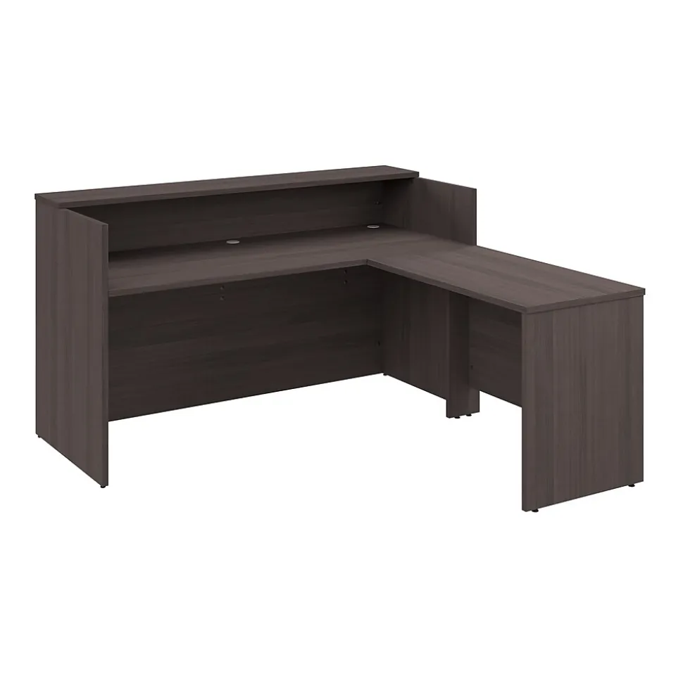 Bush Business Furniture Arrive 72"W L Shaped Reception Desk with Shelf, Storm Gray (ARV006SG)
