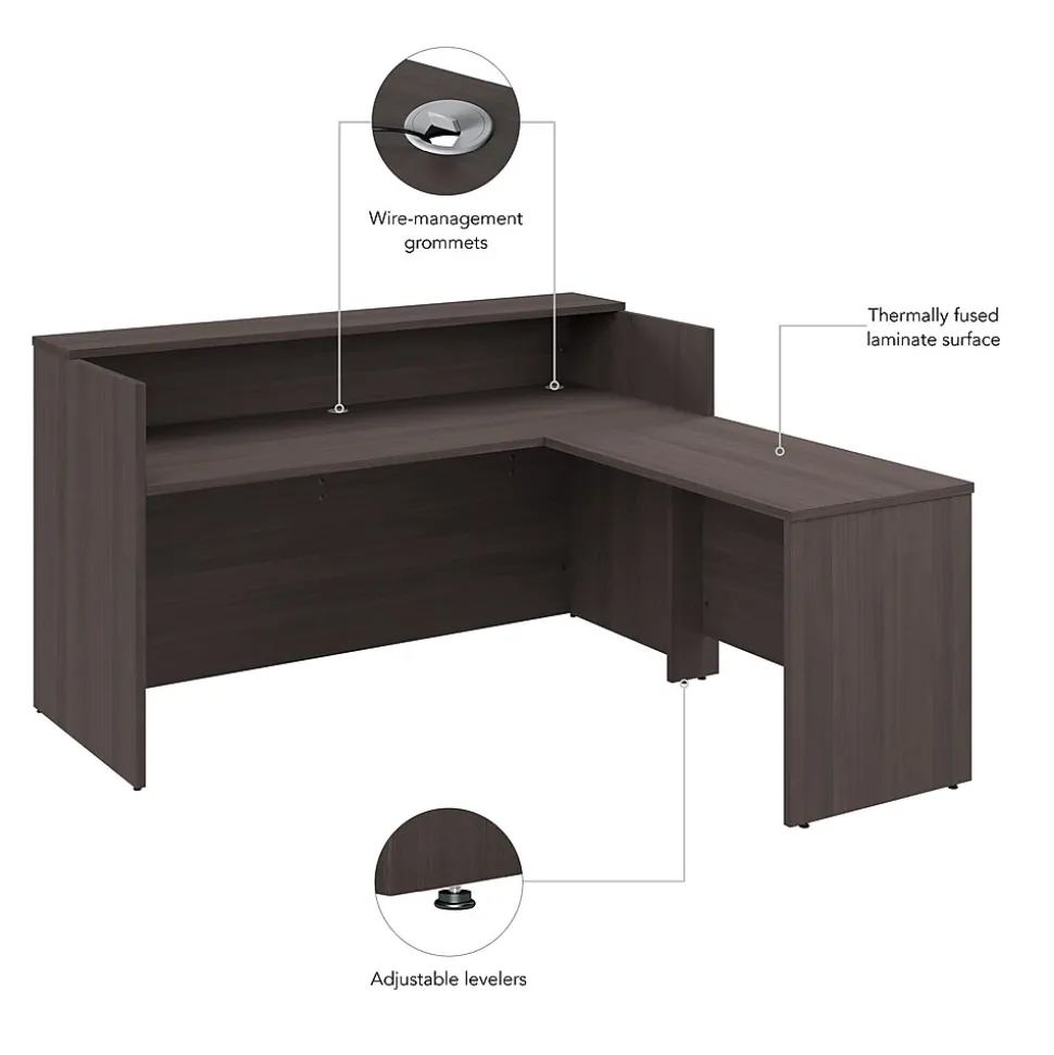 Bush Business Furniture Arrive 72"W L Shaped Reception Desk with Shelf, Storm Gray (ARV006SG)