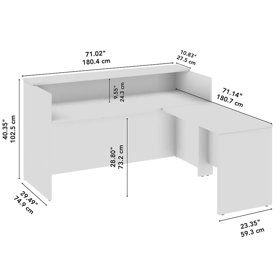 Bush Business Furniture Arrive 72"W L Shaped Reception Desk with Shelf, Storm Gray (ARV006SG)