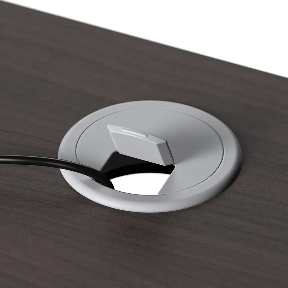 Bush Business Furniture Arrive 72"W L Shaped Reception Desk with Shelf, Storm Gray (ARV006SG)