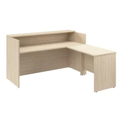 Bush Business Furniture Arrive 72"W L Shaped Reception Desk with Shelf, Natural Elm (ARV006NE)
