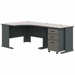 Bush Business Furniture Cubix 48"W Corner Desk with Return and Mobile File Cabinet, Slate/White Spectrum (SRA005SLSU)