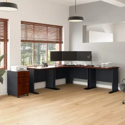 Bush Business Furniture Cubix 84"W Corner Desk with Mobile File Cabinet, Hansen Cherry/Galaxy (SRA041HCSU)