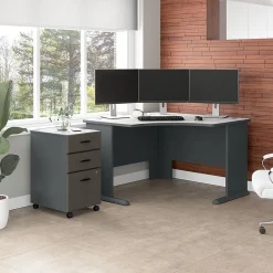 Bush Business Furniture Cubix 48"W Corner Desk with Mobile File Cabinet, Slate/White Spectrum (SRA035SLSU)