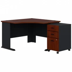 Bush Business Furniture Cubix 48"W Corner Desk with Mobile File Cabinet, Hansen Cherry/Galaxy (SRA035HCSU)