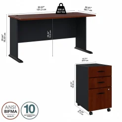Bush Business Furniture Cubix 60W Desk with Mobile File Cabinet, Hansen Cherry (SRA003HCSU)