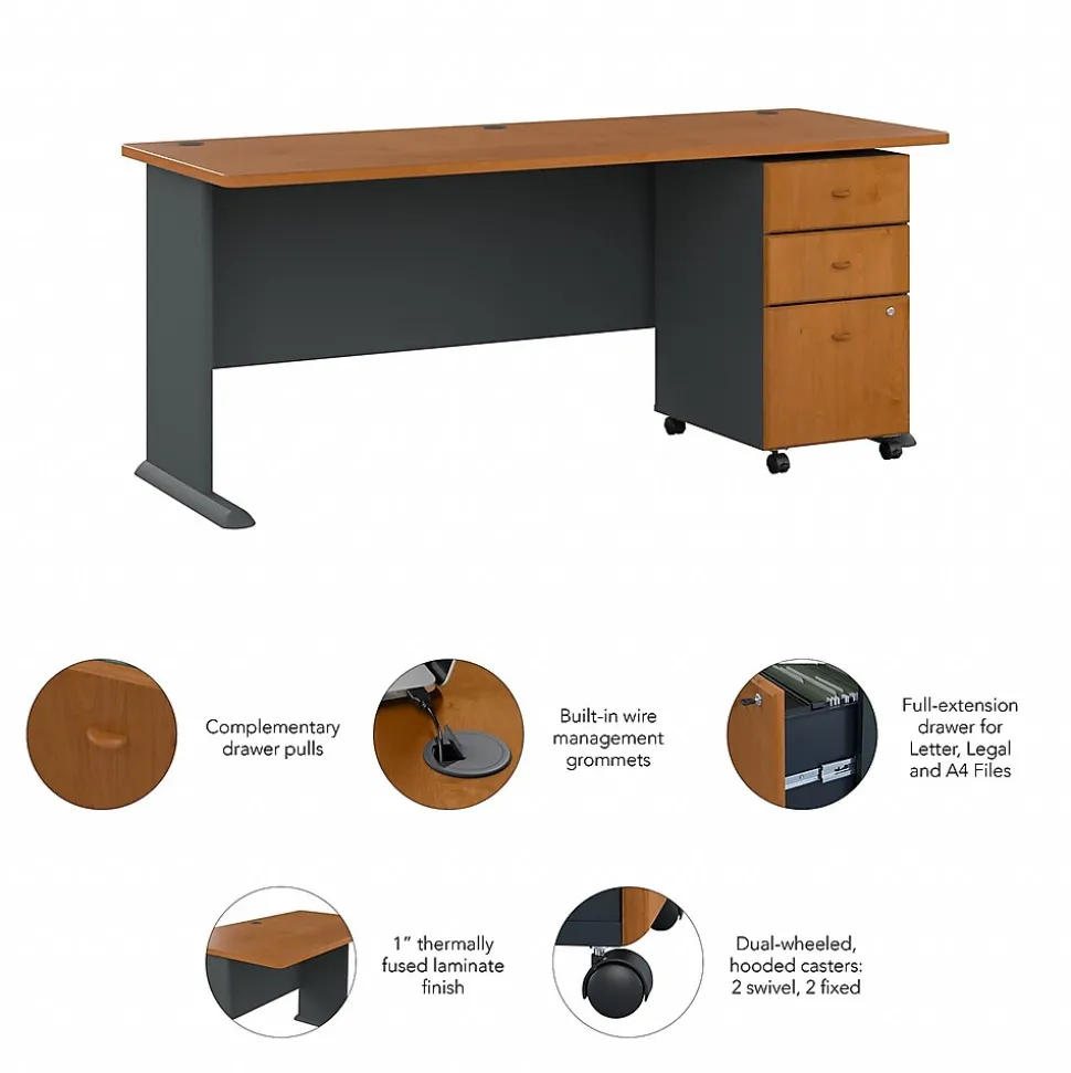 Bush Business Furniture Cubix 72W Desk with Mobile File Cabinet, Natural Cherry/Slate (SRA013NCSU)