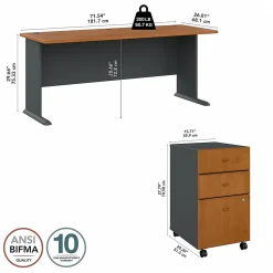Bush Business Furniture Cubix 72W Desk with Mobile File Cabinet, Natural Cherry/Slate (SRA013NCSU)