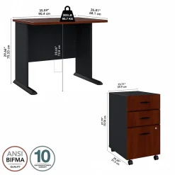 Bush Business Furniture Cubix 36W Desk with Mobile File Cabinet, Hansen Cherry/Galaxy (SRA024HCSU)