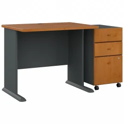 Bush Business Furniture Cubix 36W Desk with Mobile File Cabinet, Natural Cherry/Slate (SRA024NCSU)