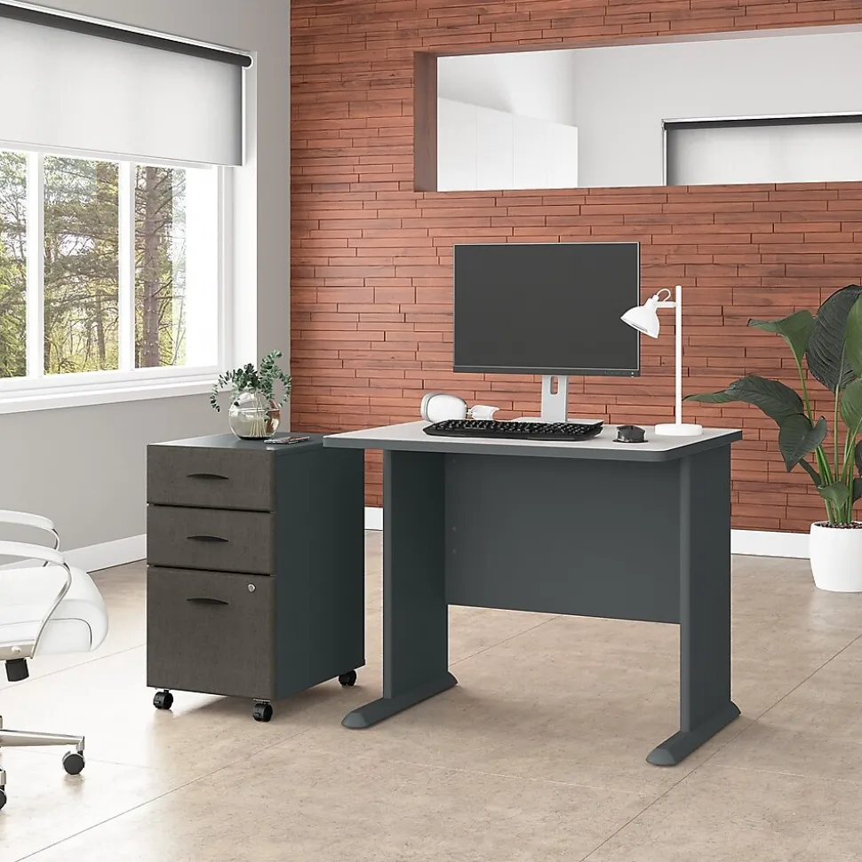 Bush Business Furniture Cubix 36W Desk with Mobile File Cabinet, Slate/White Spectrum (SRA024SLSU)