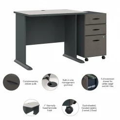 Bush Business Furniture Cubix 36W Desk with Mobile File Cabinet, Slate/White Spectrum (SRA024SLSU)
